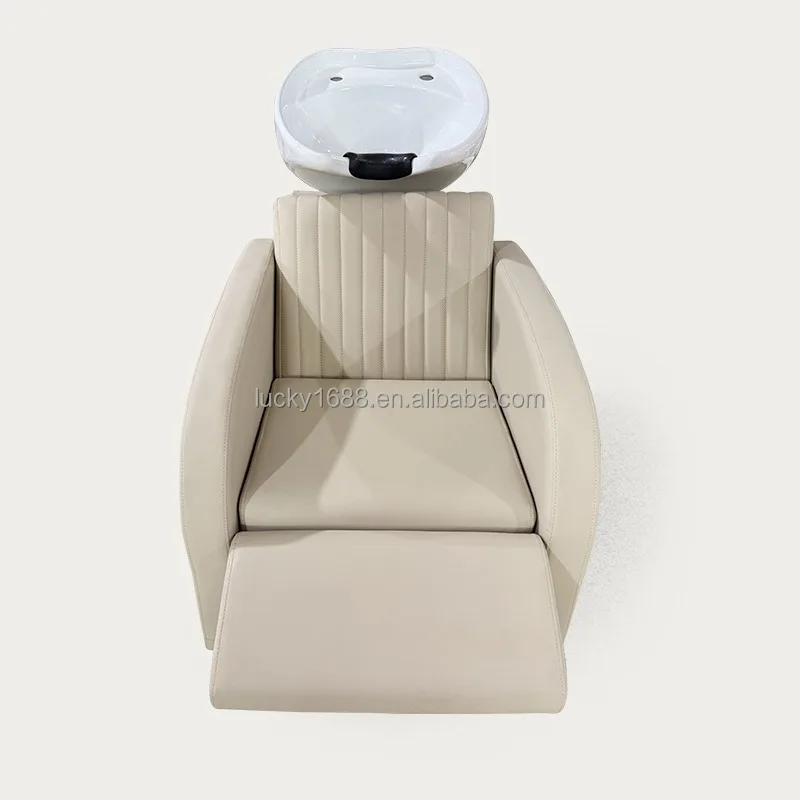 Wholesale Salon Shampoo Bowl Unit Salon Furniture Shampoo Chair with Ceramic Sink and Extendable Leg Rest for Hair Beauty Spa