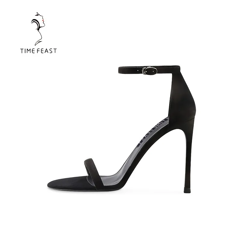 

Black one-piece high-heeled sandals with exquisite design, elegant temperament,fashionable and versatile commuting women's shoes
