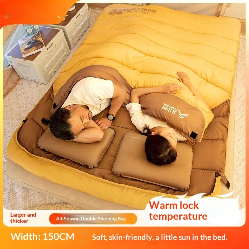 

Двойной спальный мешок для взрослых, кемпинг, зима, толстое, теплое, портативное, съемное, трансформируемое одеяло, одеяло для 2 человек, в холодную погоду, на открытом воздухе