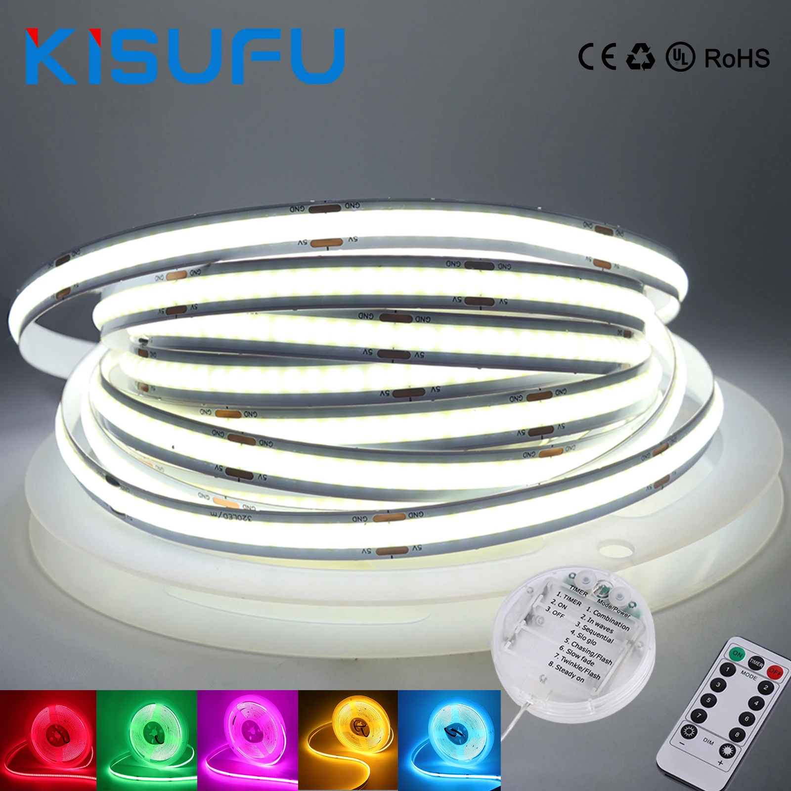 Dimmable 5V COB LED Light Strip With 3AA Battery Box Remote Kit 8MM PCB 320LEDs/M Flexible Adhesive Tape Room Kitchen DIY Decor