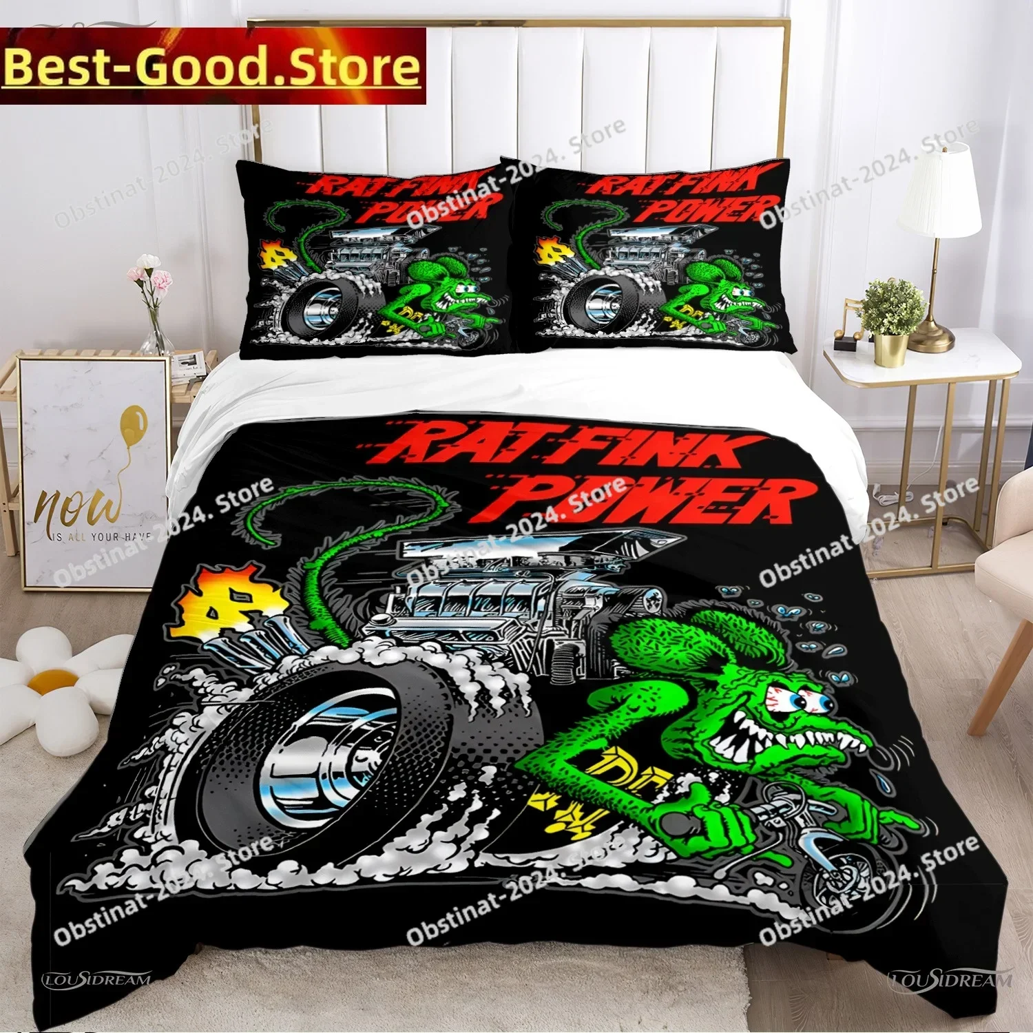 Cartoon Funny Rat Fink All Season Duvet Cover Comforter Bedding sets Soft Quilt Cover and Pillowcases SingleDoubleQueenKing