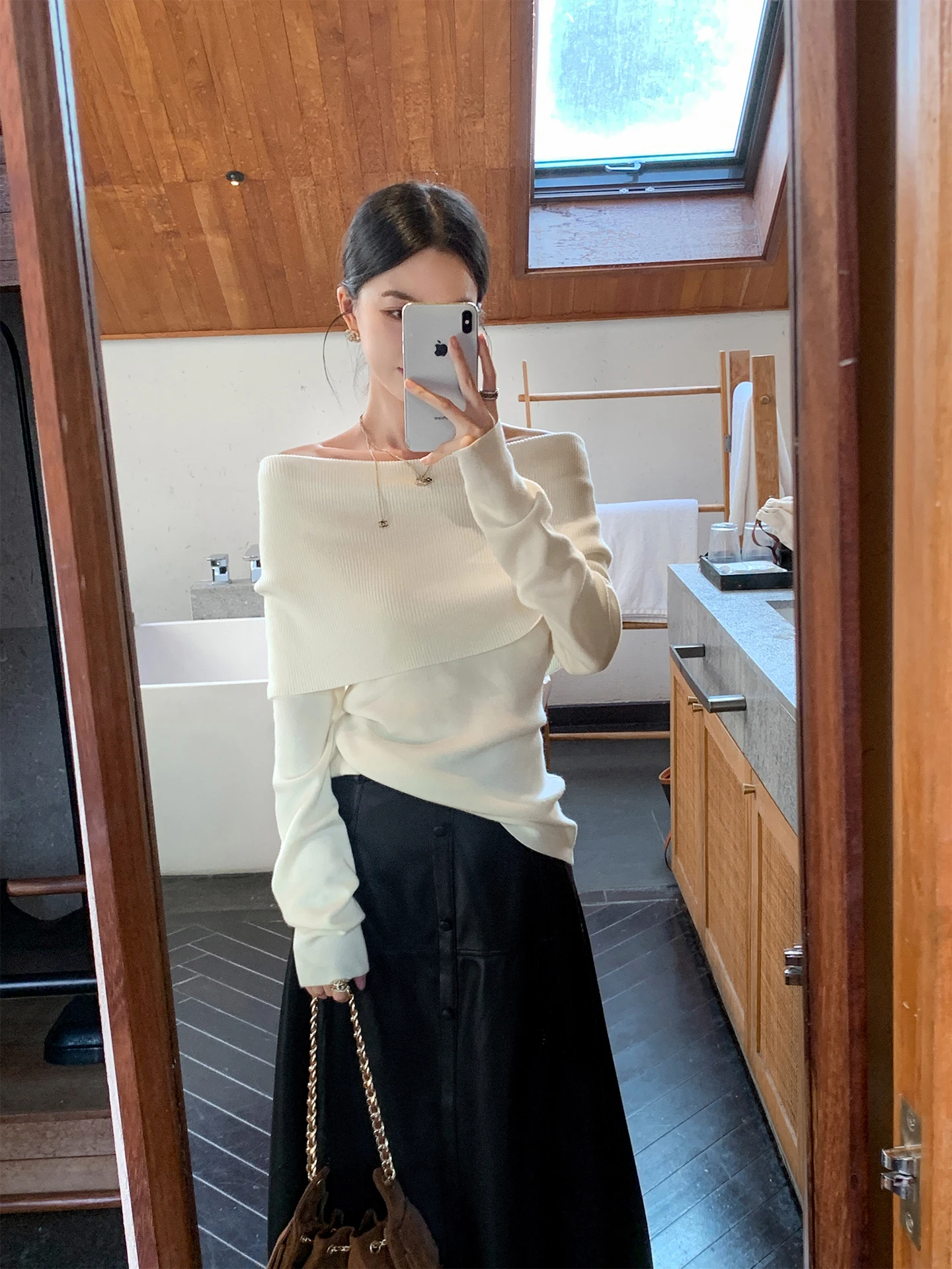 

Bingo Wool Blend T-irt Women's Spring Autumn Sle Casual Comfortable Svel High Ne Top Pure Color Commute Wind