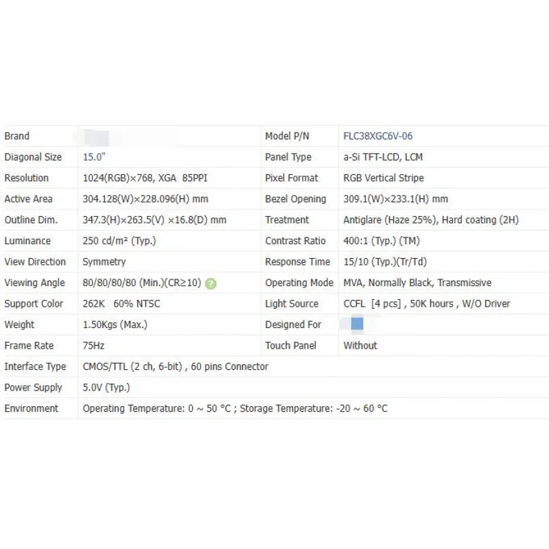FLC38XGC6V-06 Brand New Original 15 Inch LCD Screen