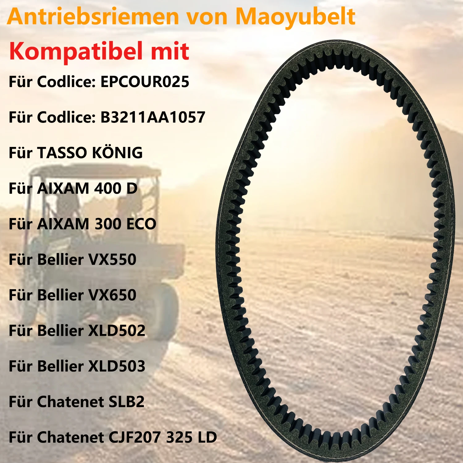 

B3211AA1057 Drive Belt Suitable for TASSO King AIXAM 400 D 300 ECO for Bellier VX550 VX650 XLD 502 503 EPCOUR025 VX 550 650