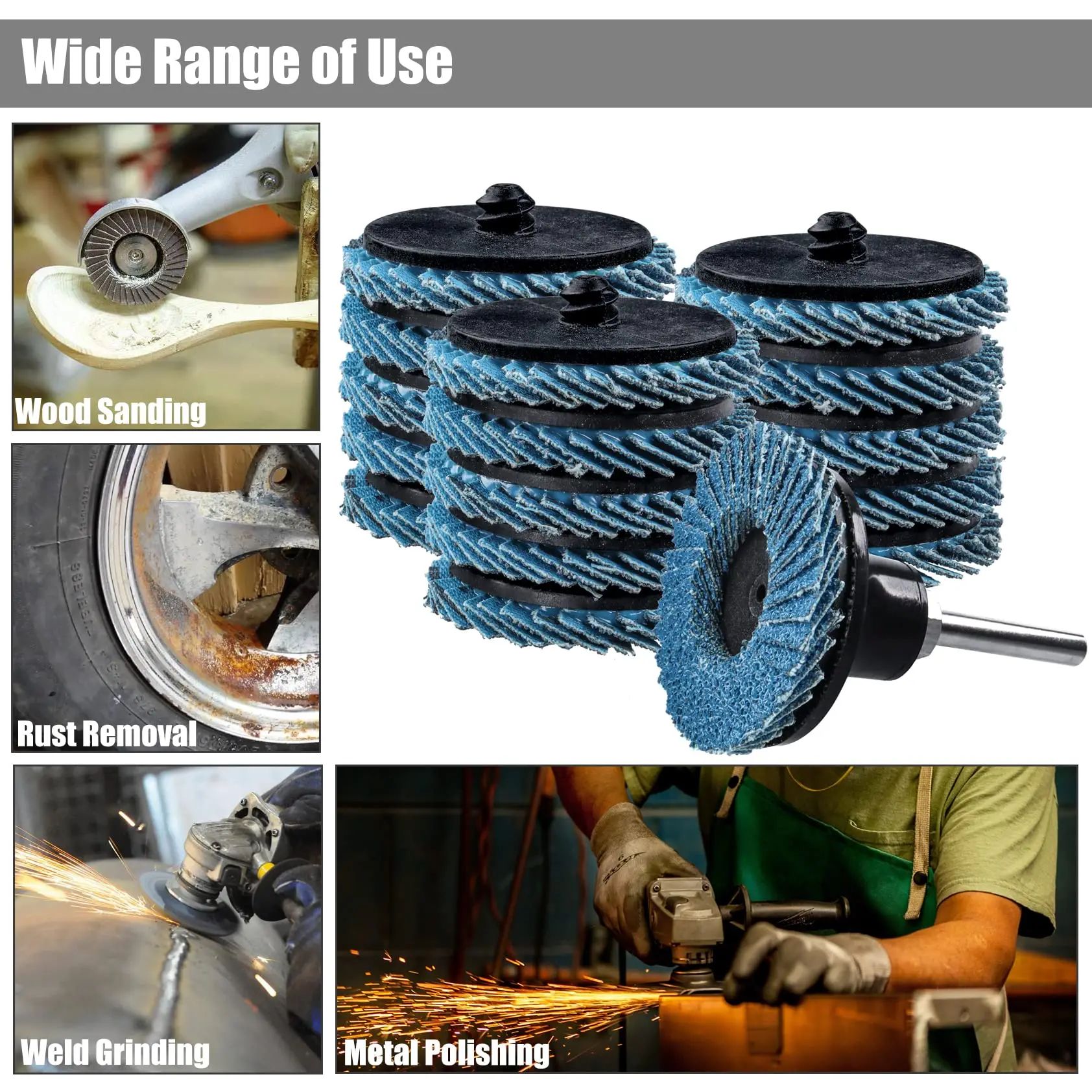 2 Inch Roll Lock Flap Discs 16 Pcs 40 60 80 Grit Abrasive Grinder Wheels with 1/4" Shank Sanding Disc Pad Holder for Wood Metal