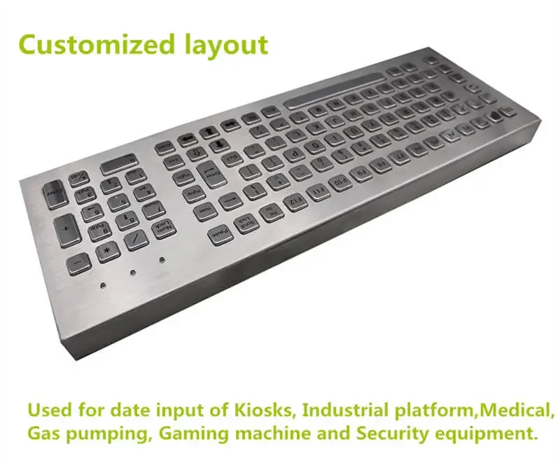 103 Keys Full Size Customizable Layout Industrial Metal Kiosk Keyboard Desktop Compact Stainless Steel Keyboard with FN Keys