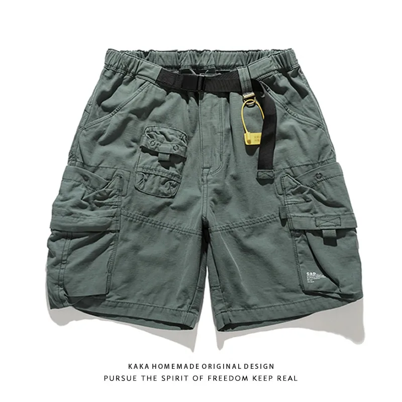 

Японские винтажные рабочие брюки-карго: модные молодежные тактические шорты с множеством карманов, свободные прямые брюки-пятишорты для лета, повседневные брюки