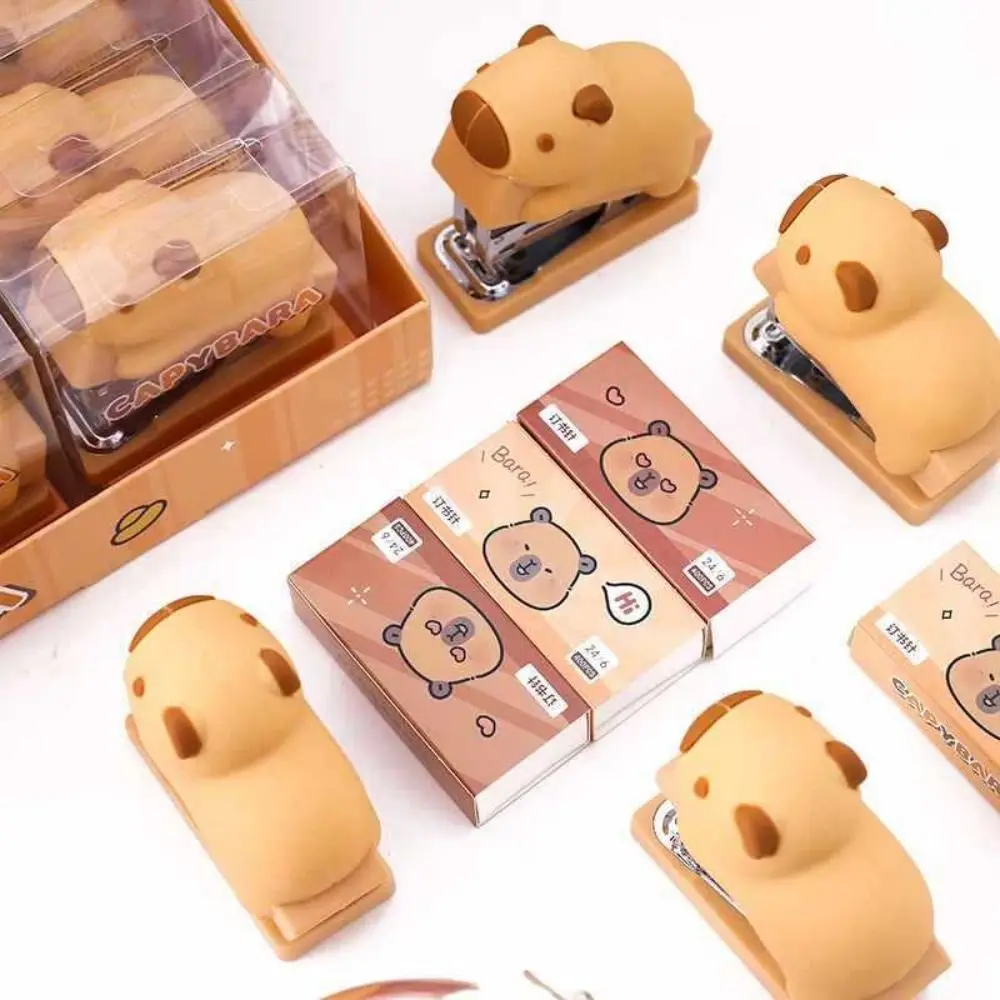 Cartoon 10 # Capybara Staplers Set Mini Effortless Student Binding Machine Portable Creative Office Supplies