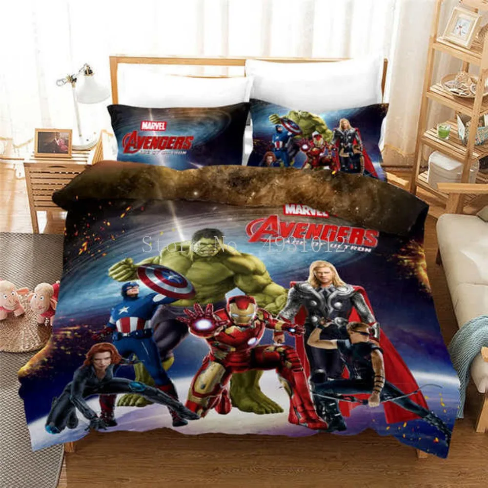 Black White The Avengers Heroes Bed Linens for Kids Quilt Duvet Cover Queen Bedspread Children's Room Twin Bedding Set King size