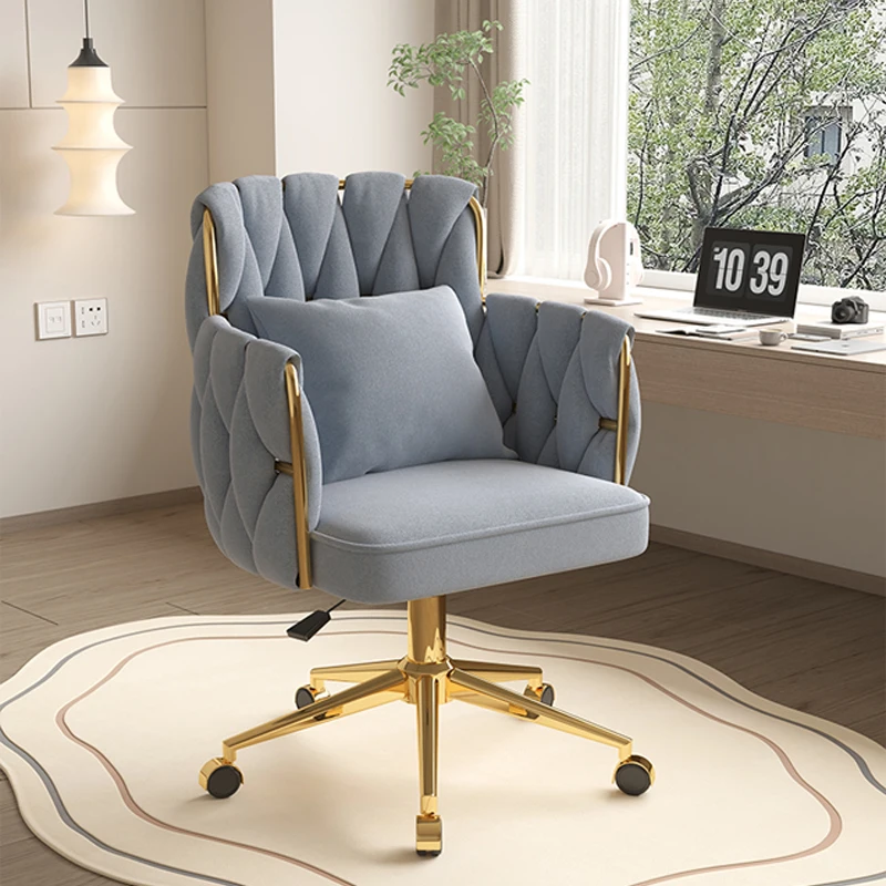 Silla de maquillaje ligera de lujo para dormitorio de niñas, sillón de ocio para oficina en casa, silla de tejido de terciopelo, silla giratoria de