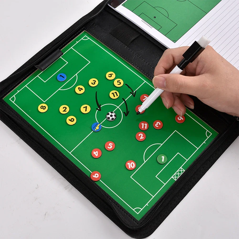 

Football Coaching Board 28x21cm Portable Zippered Tactics Board With Magnetic Chess Pieces Soccer Trainer Board Accessories