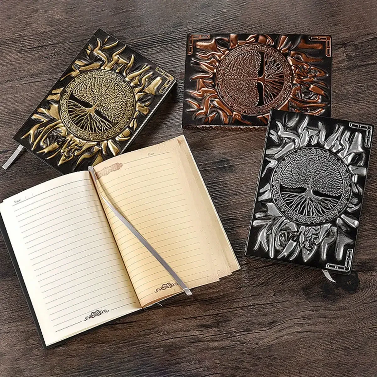 A6 Embossed Diary Notebook Unique Tree Of Life Pattern Vintage PU Leather Notepad Handmade School Office Gift