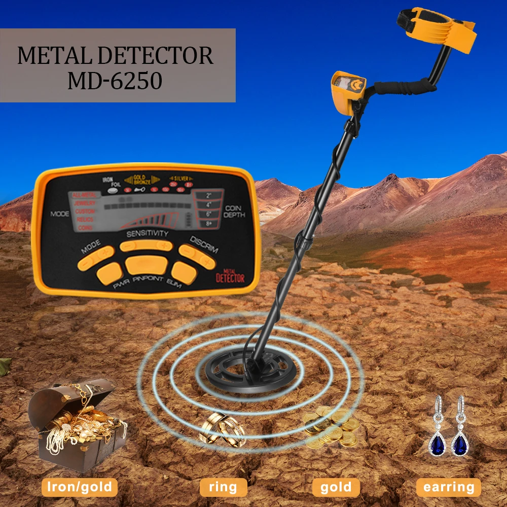 High Performance Underground Metal Detector MD6250 Three Detect Mode Coins Jewelry All Metal MD-6250