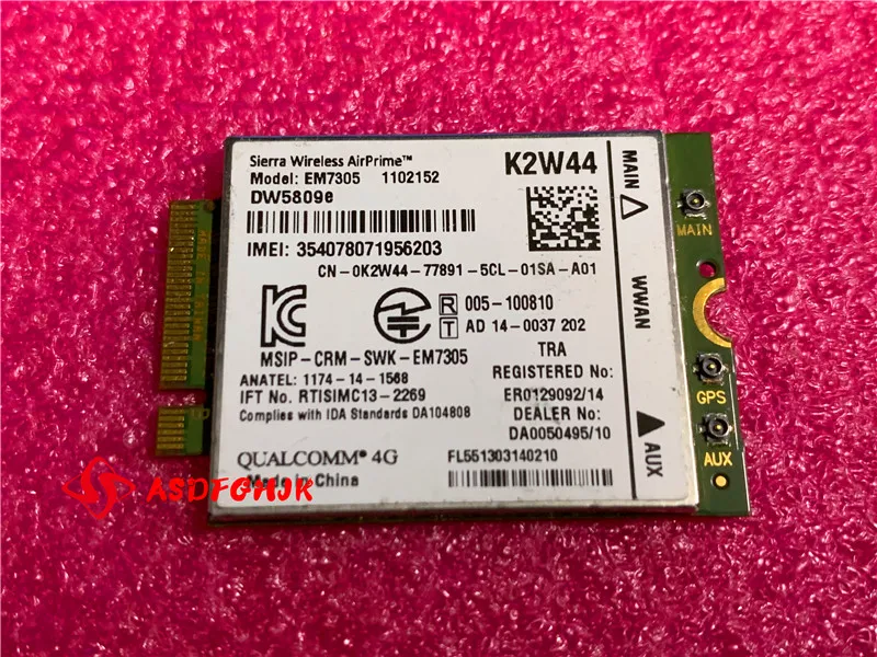 DW5809e K2w44 Sierra Wireless EM7305 M.2 NGFF 4G 100M LTE WWAN Card Module For Dell e7450 e7250 / 7250 e5550 / 5550 e5450 / 5450