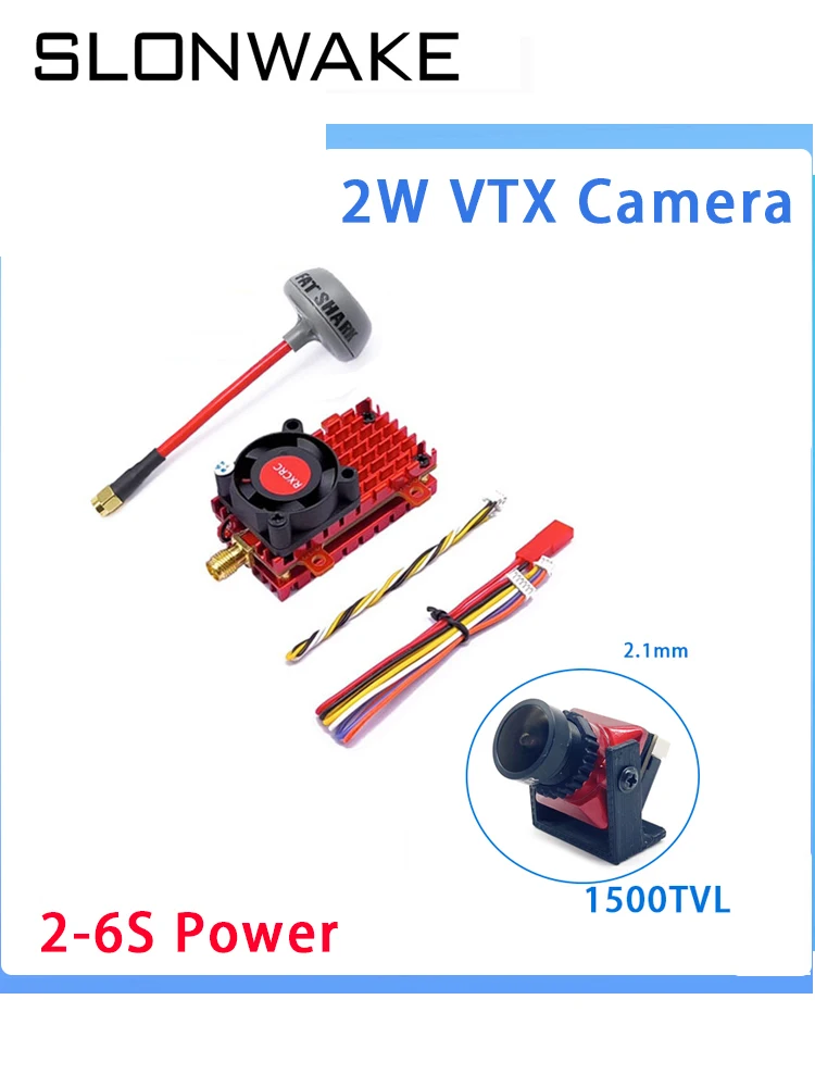 เครื่องส่งสัญญาณไร้สาย FPV 5.8G 2W ไมโครโฟนในตัวและกล้อง CMOS 2.1มม. 1200TVL FPV สำหรับโดรน RC Playing