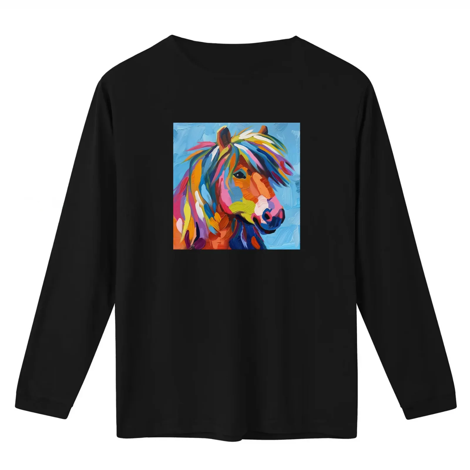 Miniature Horse in Bright Colors T-Shirt Summer Casual Cotton Tee Oversized Streetwear Tops Vintage Graphic Print