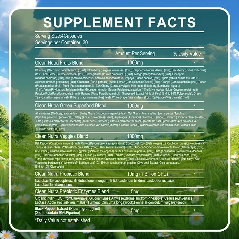 Fruits & Vegetables Green Superfood Supplements - Aids Digestion, Promotes Intestinal and Gut Health, Metabolism,Boosts Immunity