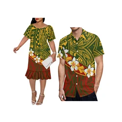 1MOQ Custom Print Short Sleeve Crew Neck Women Casual Dress Party Dress Polynesian Design Pleated Fishtail Dress Ladies