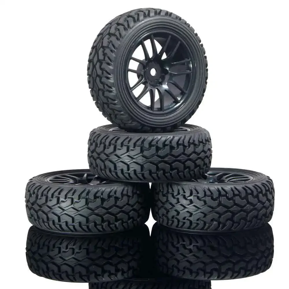 RC 9062B-8019 Red Rally Tires & Wheel Rims 4P For HSP 1:10 On-Road Rally Car