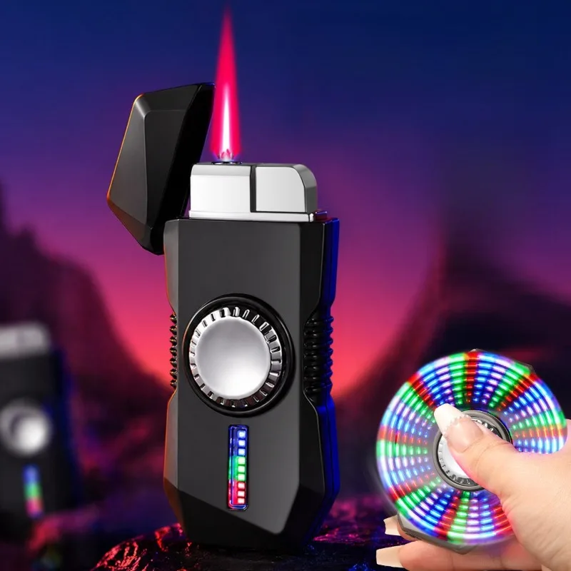 2026 Cool Color Light Gyro Decompression Play Zinc Alloy Windproof Red Flame Butane Gas Inflatable Lighter Cigarette Accessories