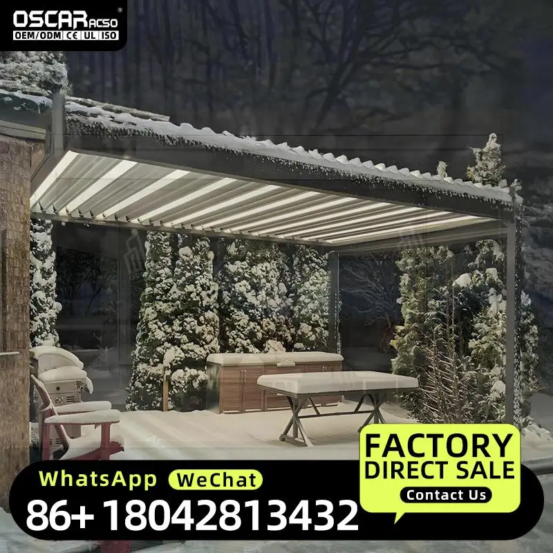 8x8 Motorized Aluminum  Canopy with Louvered Slant Roof EcoFriendly Waterproof Windproof Powder Coated Frame Pergola