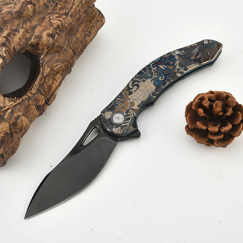 Multifunctional folding knife camping field titanium alloy Lindsay carving process handle+S125V steel blade
