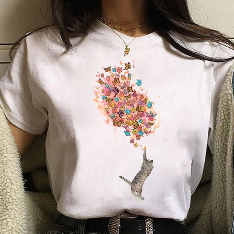 

New Fashion Women T Shirt Cat Mom Print T-shirt Harajuku Graphic Tee Shirt Female Cute Tops Cat Lover T-shirt White Tee Clothing