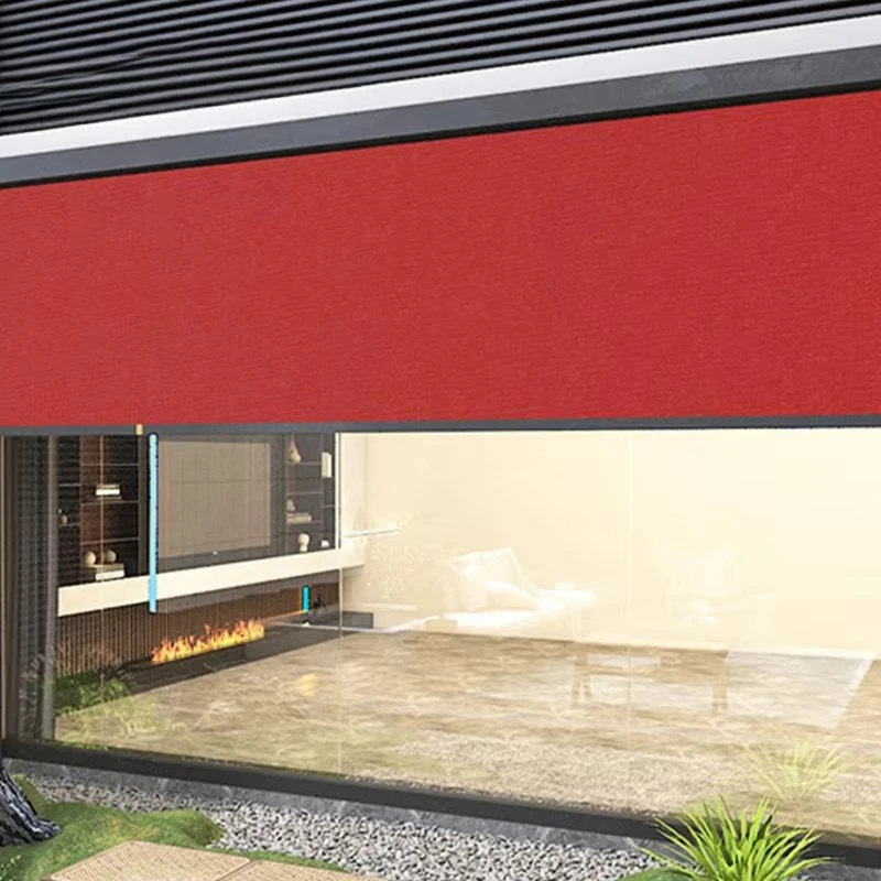 Custom Electric Motorized Zip Track Outdoor Aluminum Roller Blinds Plain Modern Design Windproof Fabric Built-in Automatic