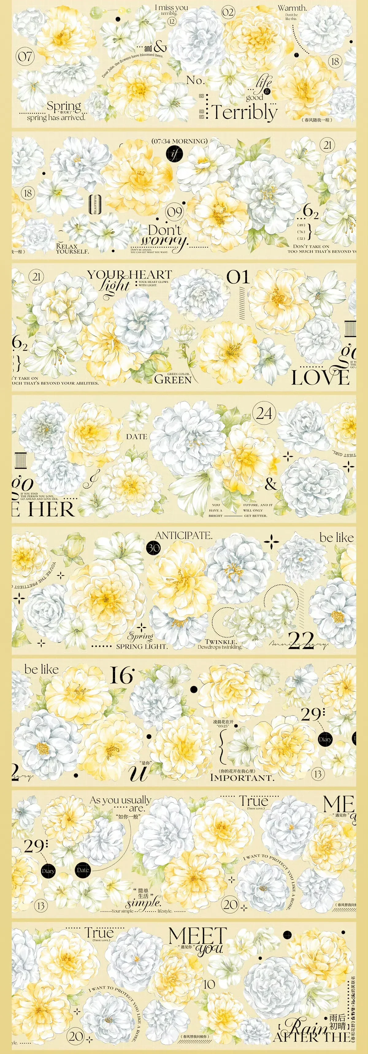 Imagem -04 - Primavera-fita Floral Washi Pet Brilho Shell Blooming Branco e Amarelo