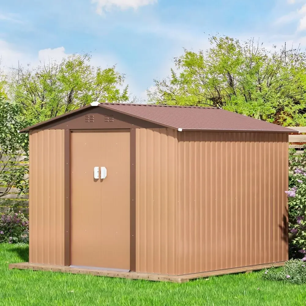 8'x8' Storage Shed Outdoor Metal Tool Shed Garden Backyard Sliding Door Lockable