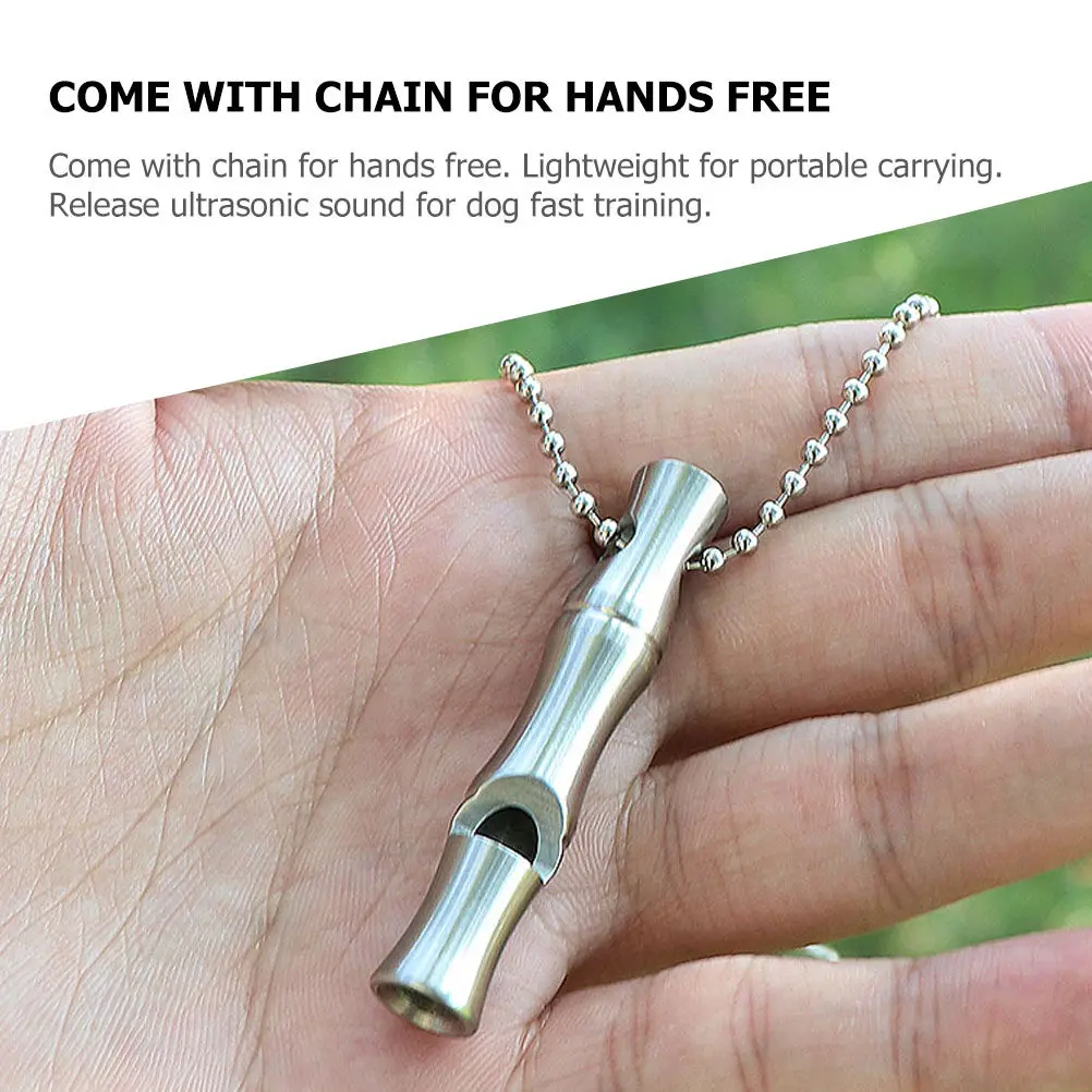 Dog Training Whistle Stainless Steel Portable Silent Dog Whistle with Hanging Chain for Outdoor Use