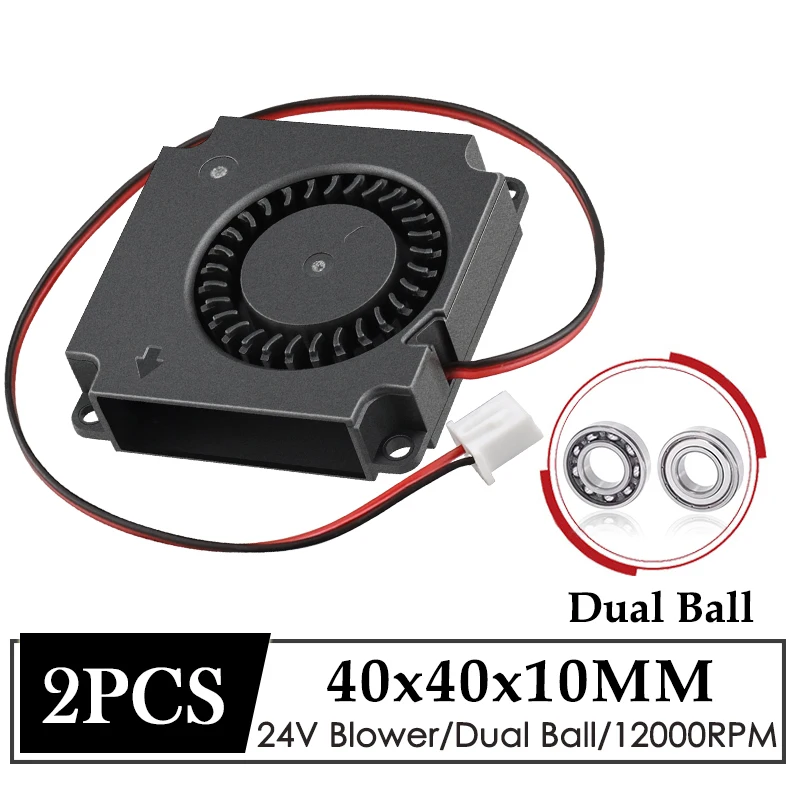 2 szt. Gdstime 40mm Turbo Blower DC 12V 24V Podwójne Łożysko Kulkowe 12000RPM Wysokoobrotowy Radiator 40x40x10MM Wentylator Chłodzący do Drukarki 3D
