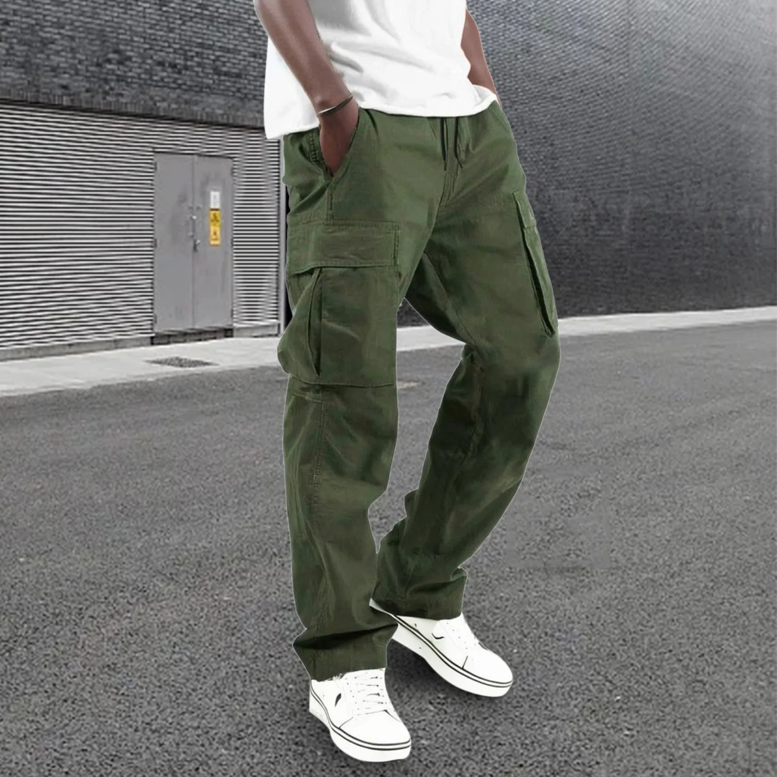 

2023 Spring And Autumn New Men'S Overalls Europe And The United States Solid Color Overalls Drawstring Pocket Casual Pants