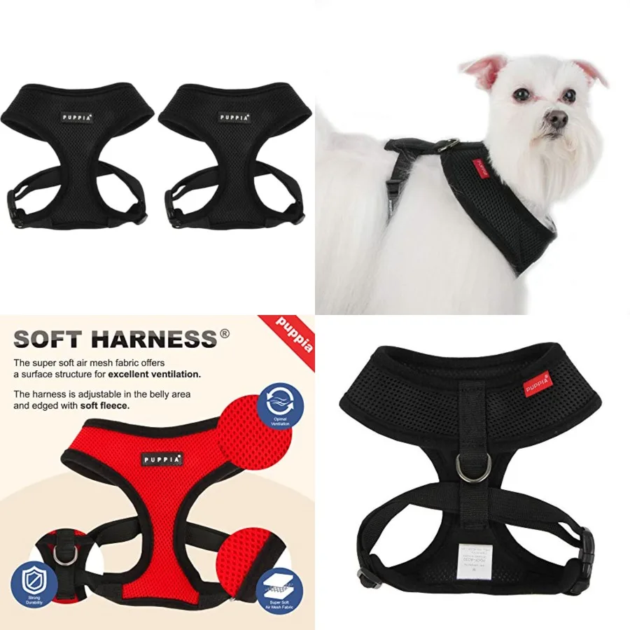 

Soft Dog Harness Choke Over-The-Head Triple Layered Breathable Mesh Adjustable Chest Belt and Quick-Release Buckle, Black, Smal