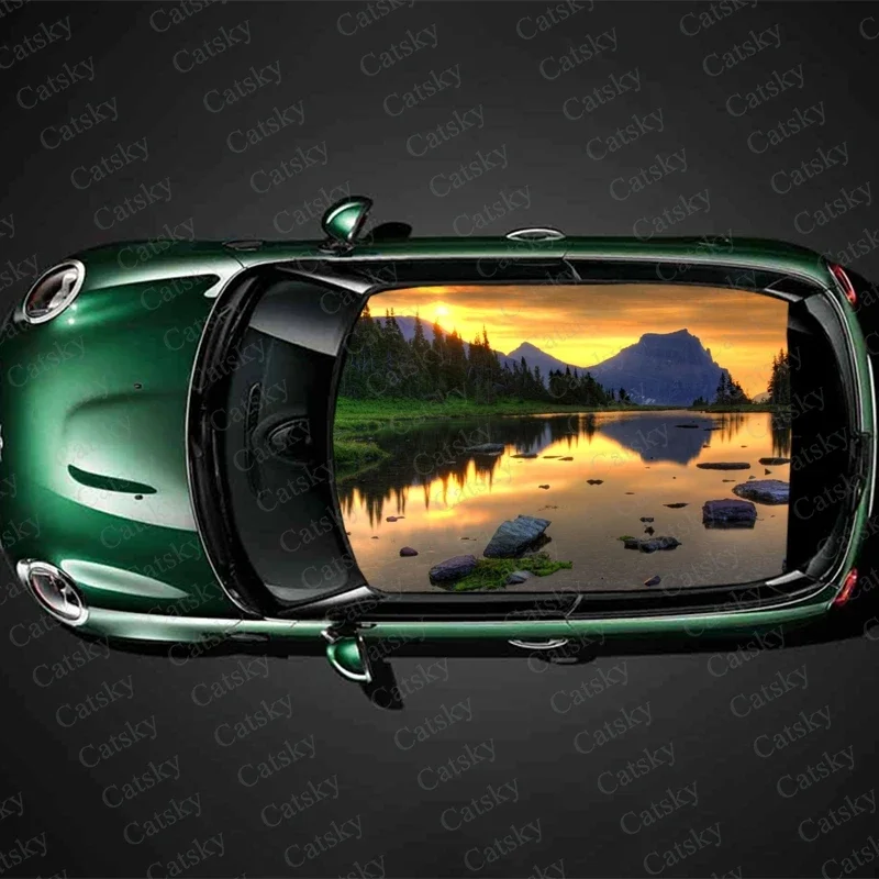 

river scenery mountains Car roof sticker wrap racing SUV accessories packaging painting PVC car accessories graphic decals