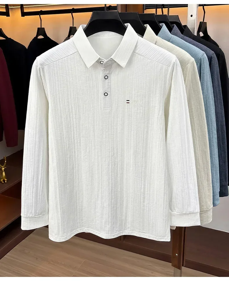 Brandneues Herren-Poloshirt mit Print, Herbst, einfarbig, langärmelig, Arbeitsoberteil, Herren, Business, formelle Arbeitskleidung, Hemden für den Frühling. – Detail 26