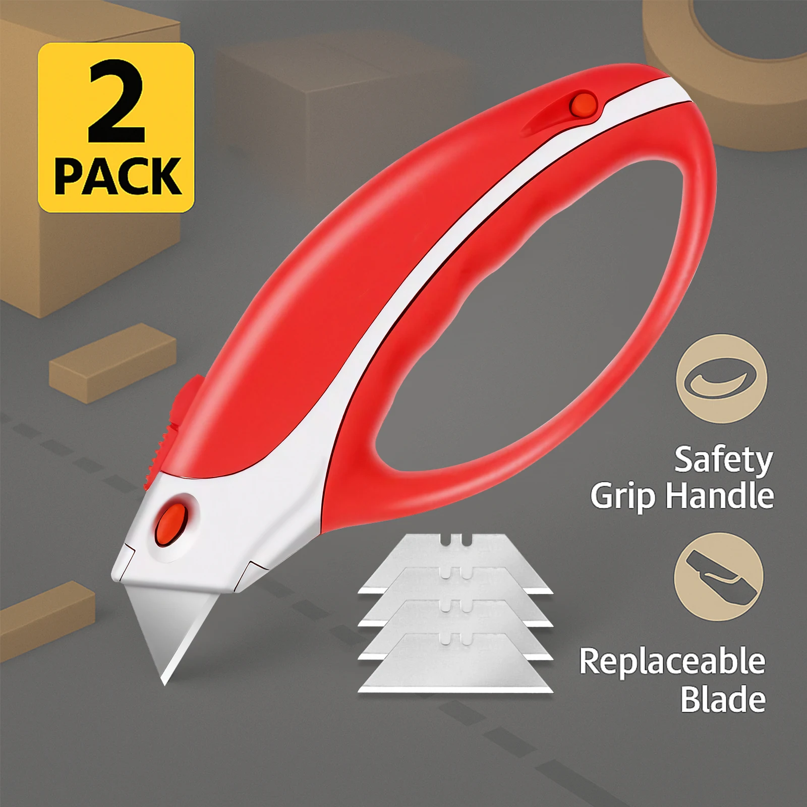 

2 Pack Premium Red Handle Trapezoid Knives - High-Performance Unility Knife for Precision Cutting