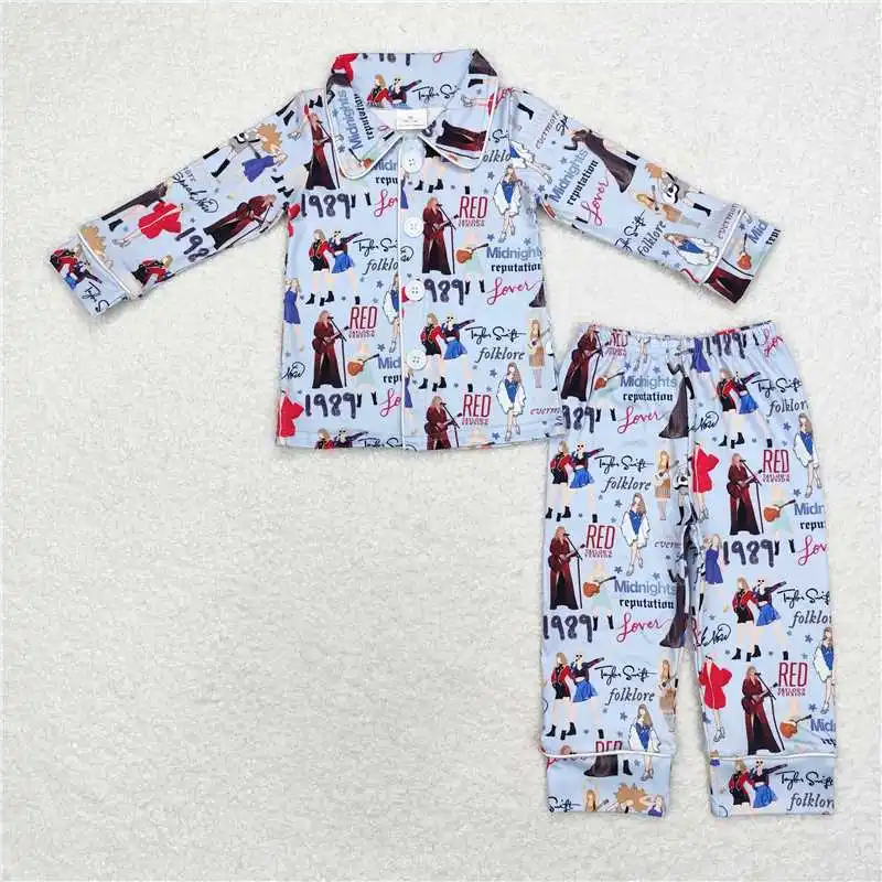 New Fashion Toddler Girls Singer Blue Long-sleeved And Long-pants Pajama Set Wholesale Children Clothes