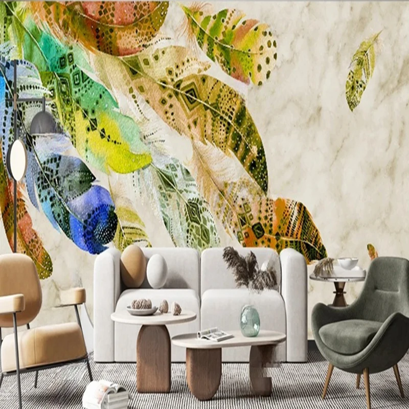 Chinese Abstract Feather Marble Sofa Wallpaper Mural – Custom 3D Wall Art Modern Home Decor Elegant Living Room Wall Coverings