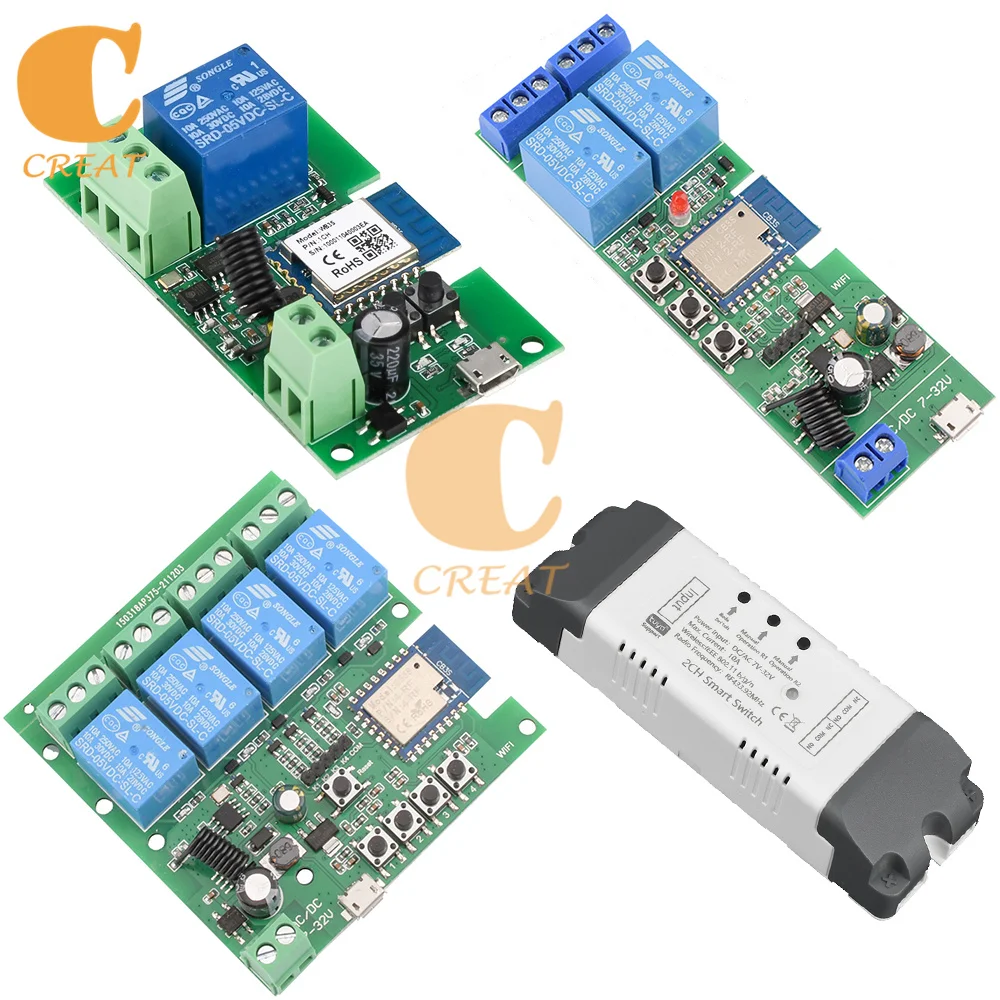 USB 5V DC 5V-12V DC 7-32V WiFi Wireless Remote Control Relay Switch 1 2 4 Channel 433MHZ Radio Frequency Smart Switch Module