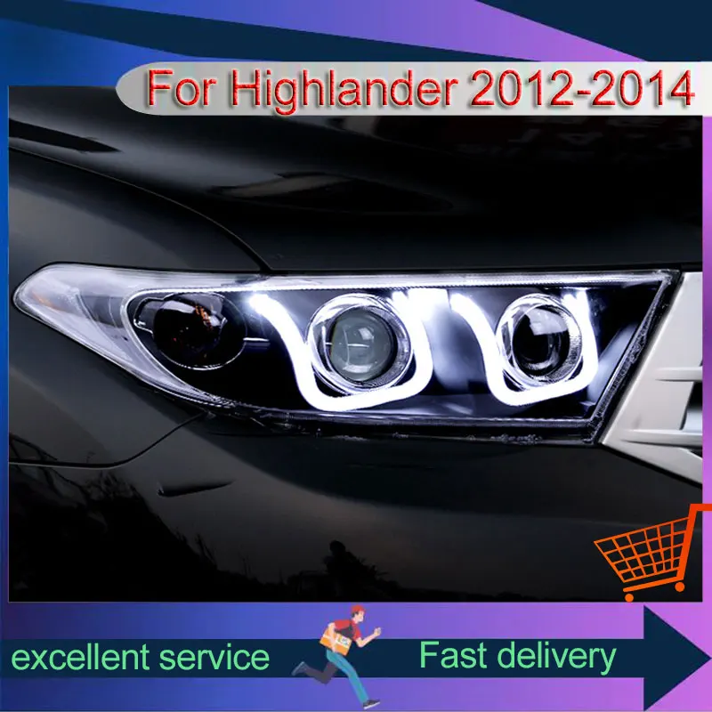 Car For Toyota 2012-2014 Highlander Headlight Upgraded U-style DRL Front Lamp LED Turn Signal Projector Lens Auto Accessories