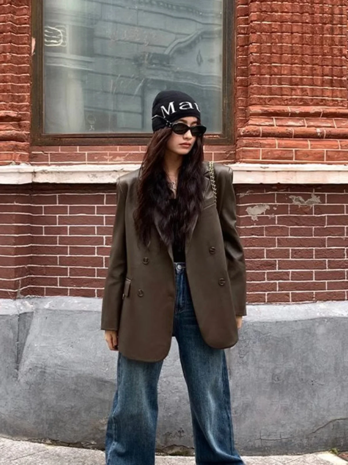 

Coats For Elegant Women Leather Trench Coat Colorful Artistic High-Grade Cotton-Blended Sensibility Blocking Wearable Grace