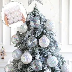 1Box 8cm Christmas Ball Ornaments Transparent Rainbow Argyle Holiday Hanging Balls Shatterproof Navidad Xmas Tree Decorations