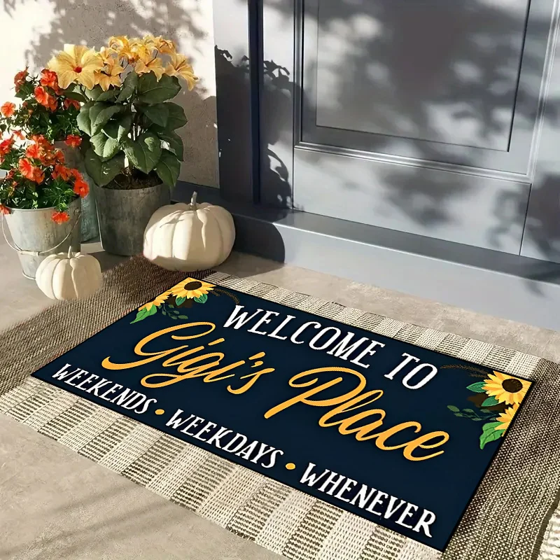 

Creative Entrance Theme Floor Mat Welcome To Gigi's Place Welcome Rug Non Slip Polyester Carpet Home Decoration Room Decorations