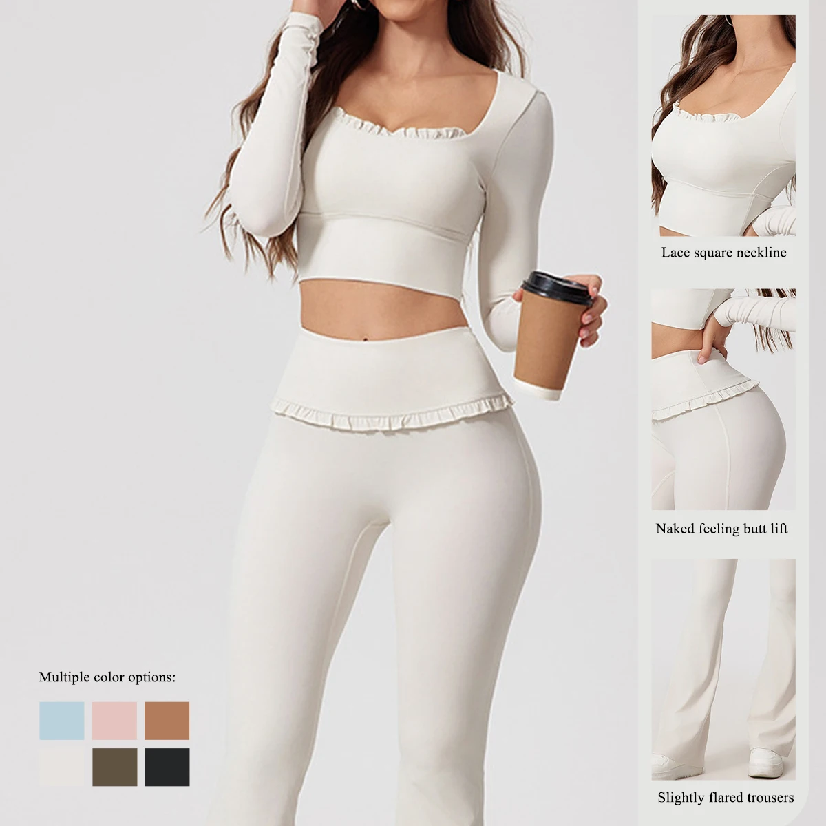 New Summer 2Pcs Women Gym Yoga Female Outfit Outdoor Sports Quick-Dry Long-Sleeved Shirt Set Woman Two-Piece Suit Sportswear image 3