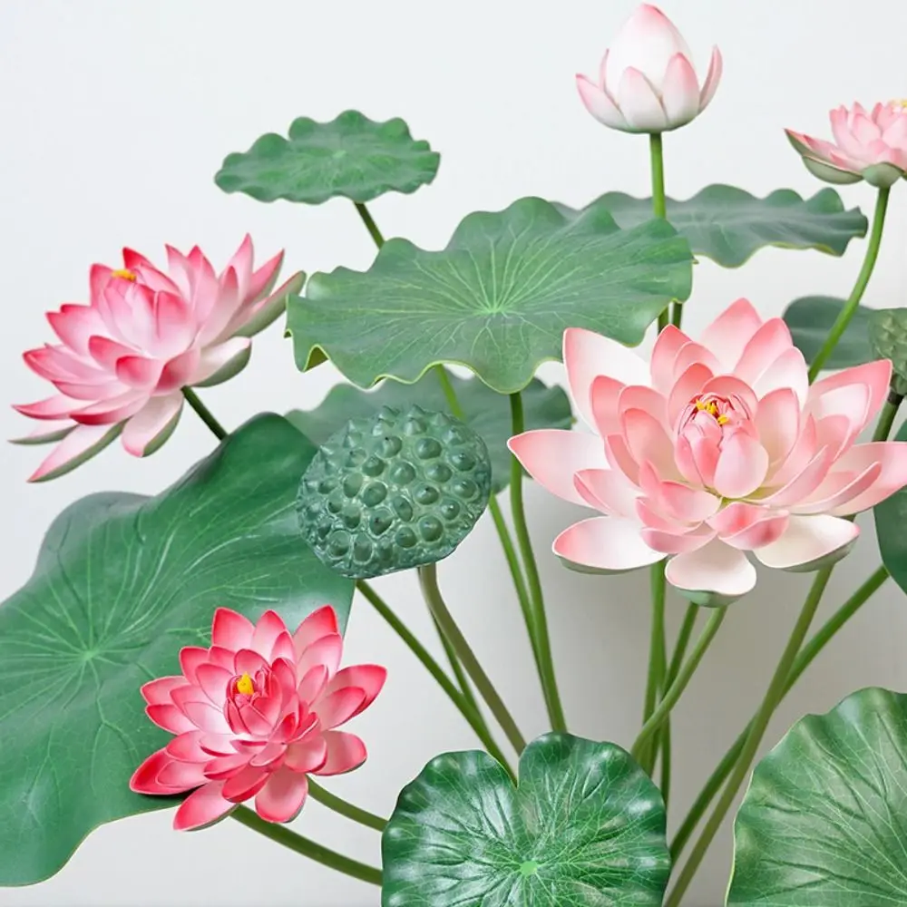 Artistic Landscape Artificial Flower DIY Decoration EVA Simulated Lotus Flower with Rod Long Stem Lotus Leaf Wedding Decoration