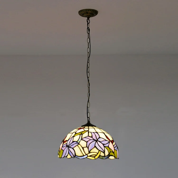 Tiffany 12Inch Middle Wide Oval Stained Glass LED Adjustable Height Warm White Hanging Rustic Victorian Pendant