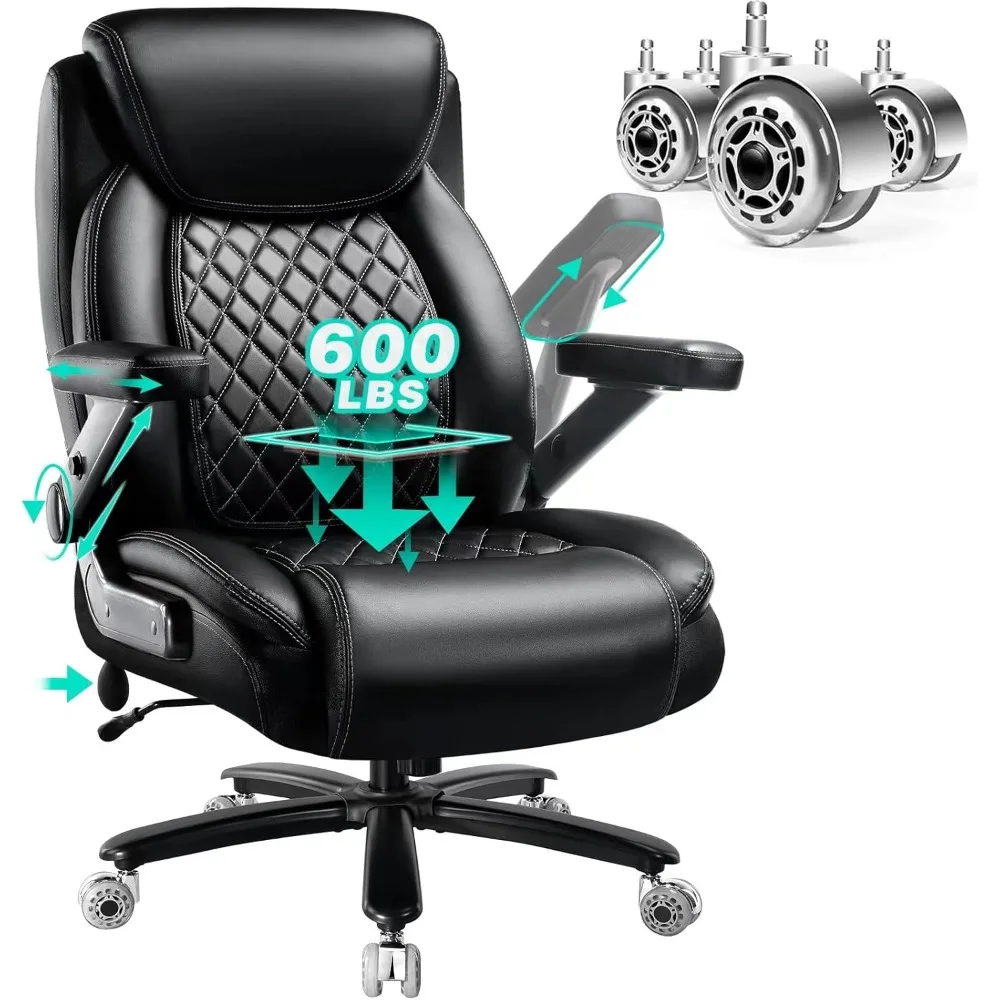 Large Heavy Duty Office Chair with 5D Flip Arms, Big and Tall Office Chair with Pocket Spring Cushion, Extra Wide Desk