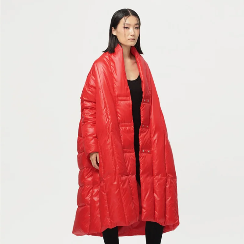 المرأة طويلة كيب أسفل سترة المتضخم فوق الركبة سترات منتفخة صورة ظلية رشاقته الدفء المتضخم أسفل معاطف سترات