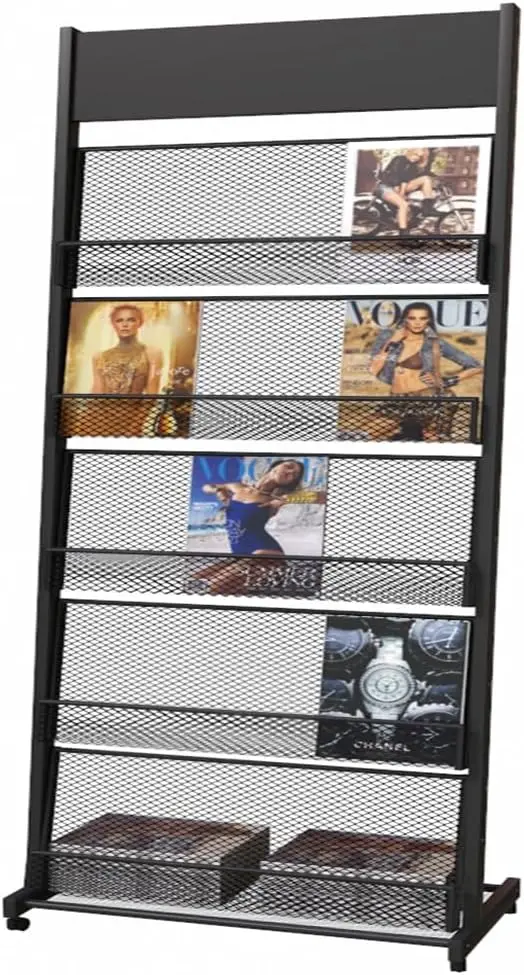 Magazine Rack brochure Display Stand for Offices and Public Reception Area，Literature Rack with 4 Universal Wheels (70